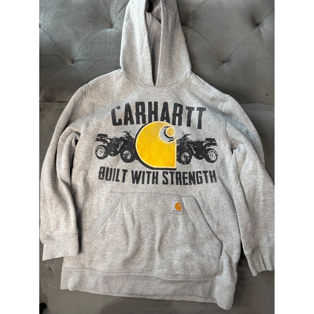 Carhartt Boys Heather Gray ATV Built With Strength Pullover Hoodie Size L 14-16